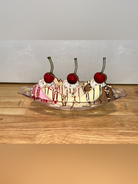 Handmade Other - Decorative Faux Banana Split Centerpiece - Cream, Pink, Brown Handmade